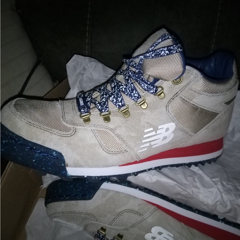 New Balance Beige and Blue Sneakers